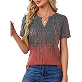 AKEWEI Short Sleeve Blouses for Women V Neck T Shirts Pleated Summer Dressy Casual Tops