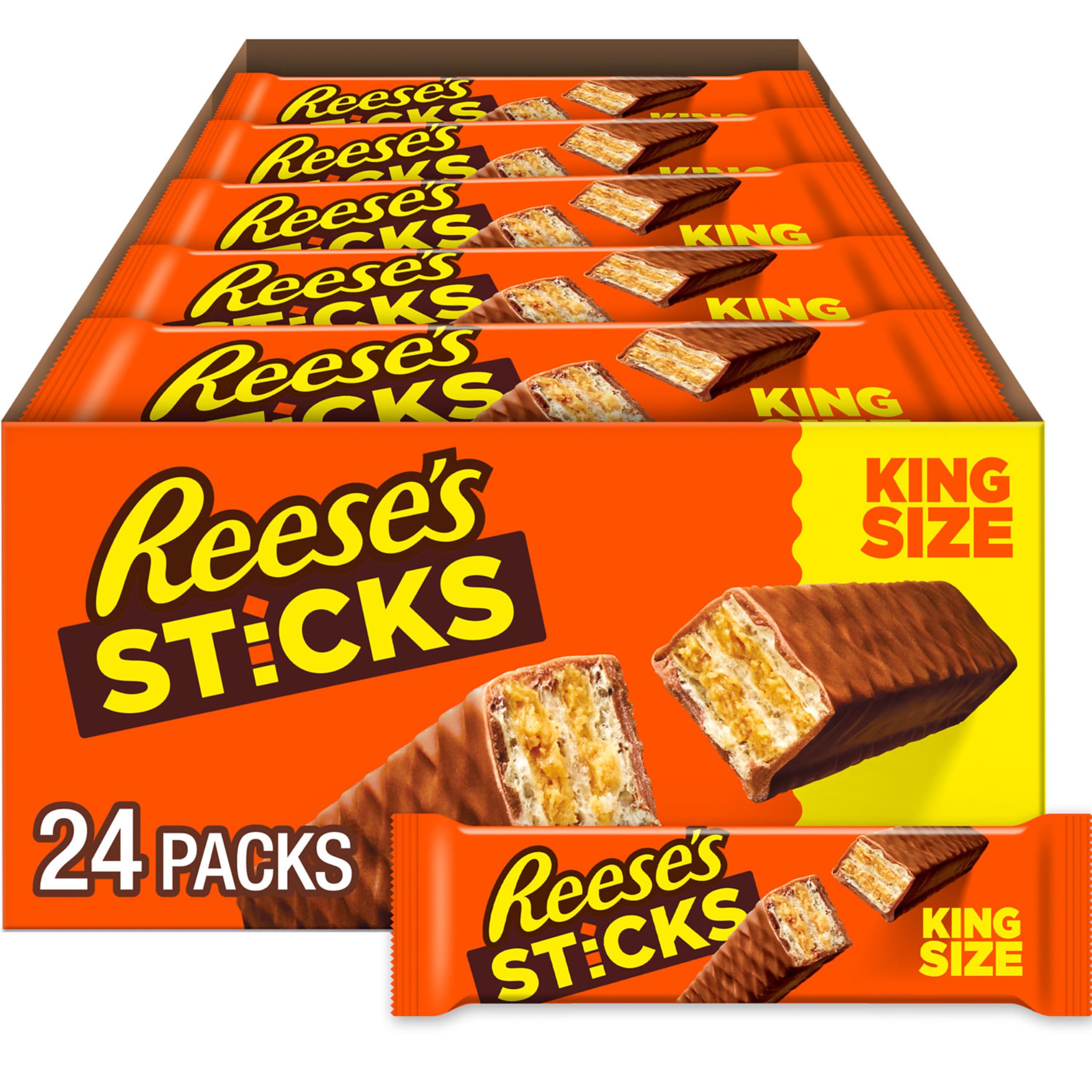 REESE’S STICKS Milk Chocolate Peanut Butter Wafer King Size, Candy Packs, 3 oz (24 Count)