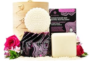 VIORI Terrace Garden Shampoo and Conditioner Bar Set and Bamboo Holder- Made with Rice Water for Hair Growth - Handcrafted Sulfate Free Shampoo and Conditioner