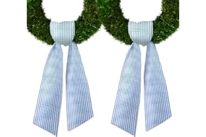 CHMACURA 2 Pieces Wreath Sash for Front Door, Blue White Seersucker Sash Holiday Blue Buffalo Plaid Wreath Accessories for Home Wedding Birthday Decorations
