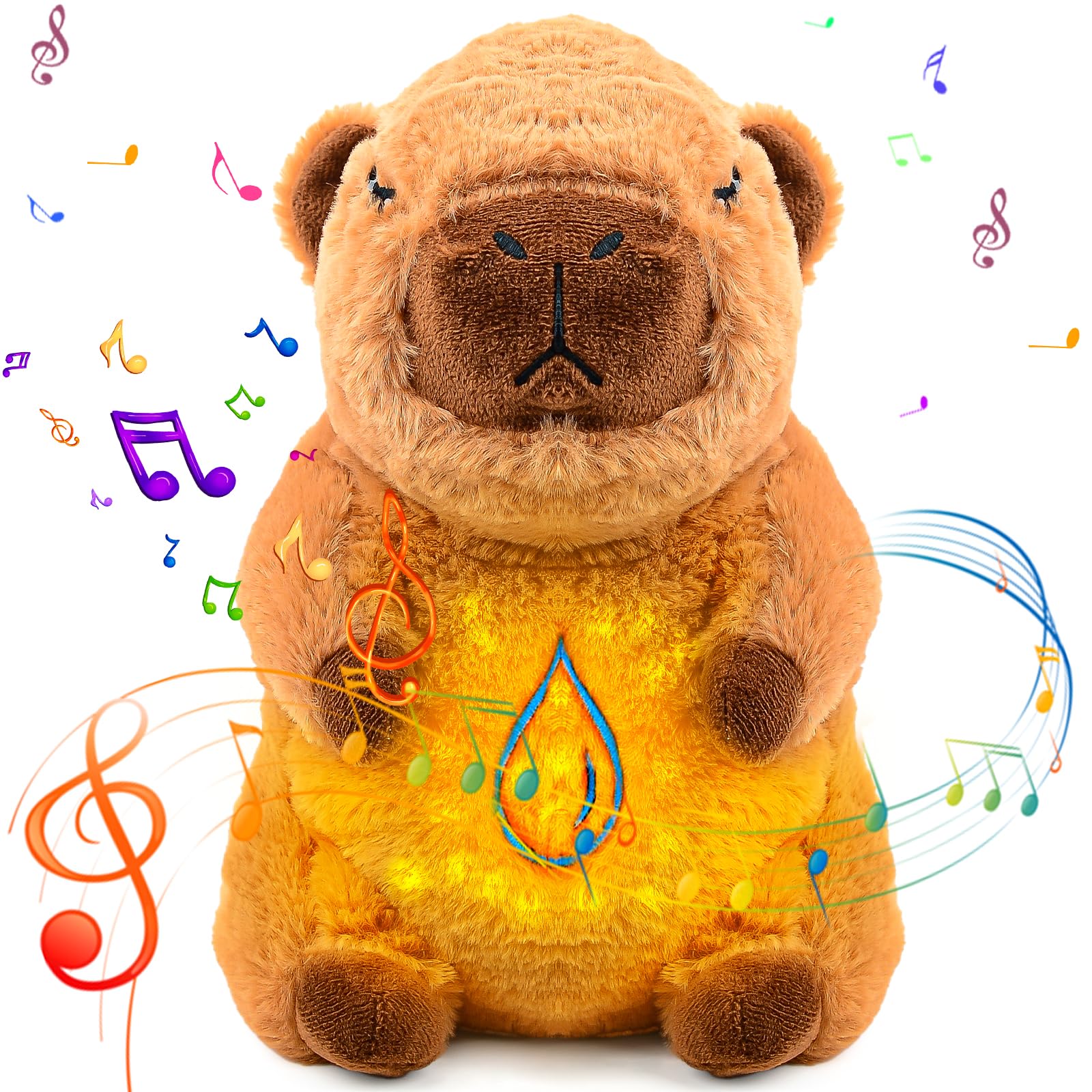 Breathing Teddy Capybara Anxiety Relief Plush, Soothing Capybara Bear Koala Sleep Soother Toys with Music Lights & Breathing Motion, Calming Gifts for Kids & Adults