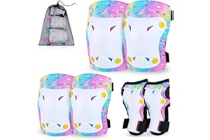 Lemmeko Knee Pads for Kids, Mermaid Knee and Elbow Pads Wrist Guards with Mesh Bag, Adjustable Protective Gear Set for Girls Boys Skating Cycling Skateboard Scooter, 3-8 Years