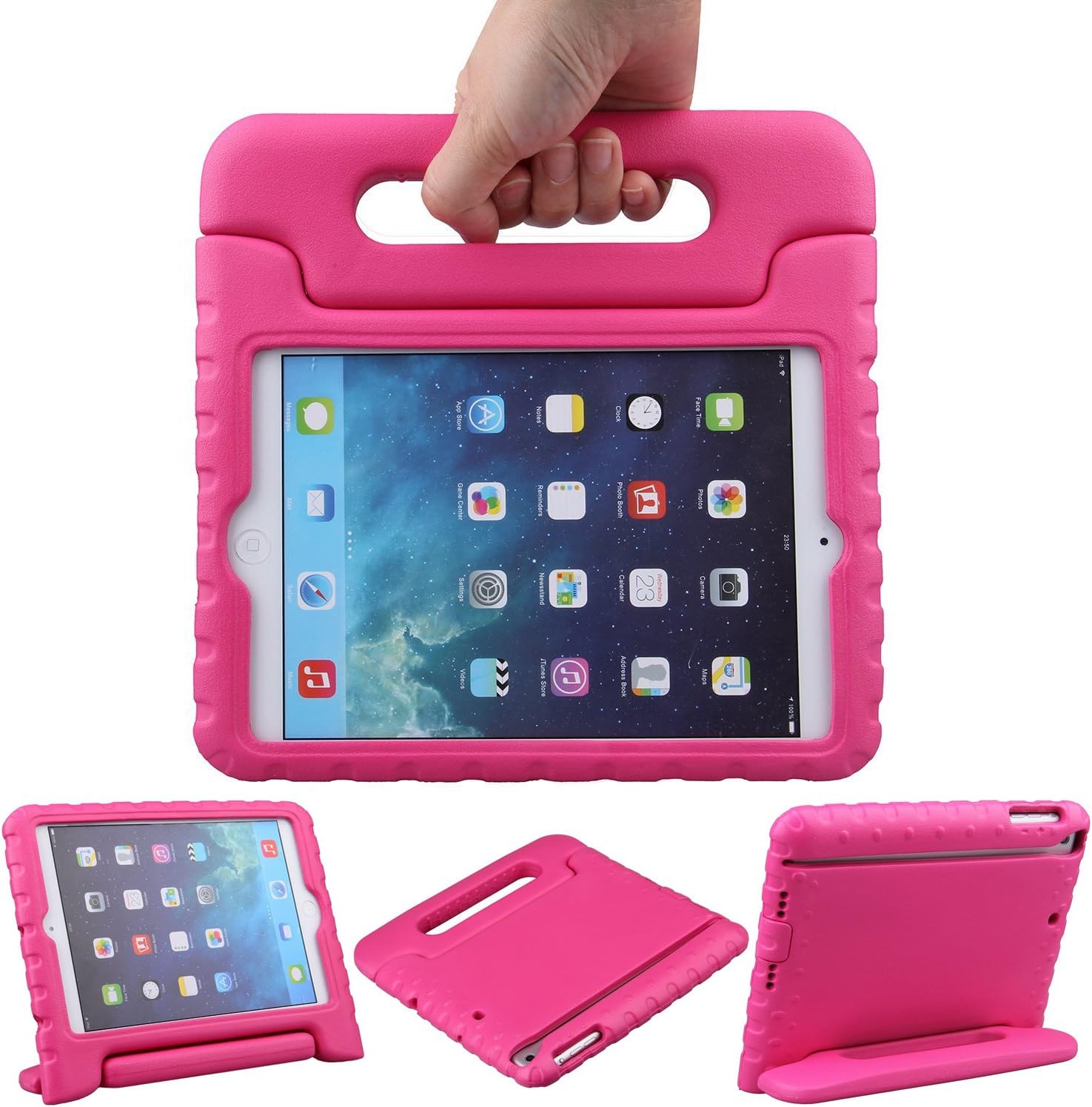 TRELC iPad Mini Case, Kids Rotating Protective Shockproof Handle Stand Cover, EVA Foam Lightweight for Apple iPad Mini 1 2 3 (Rosy)