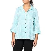 MULTIPLES Womens Turn-up Cuff Three Quarters Sleeve Button Front High-Low Shirt