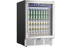 EUHOMY 24 Inch Beverage Refrigerator, 180 Can Built-in Beverage Cooler, Under Counter Beer Fridge with Glass Door for Soda, Water, Wine - For Kitchen, Bar or Office