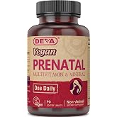DEVA Vegan Prenatal Multivitamin and Mineral Supplement - Once-Per-Day Formula - Vitamins A, C, D, E, K, B Complex, with Folate &amp; Chelated Iron - 90 Coated Tablets, 1-Pack