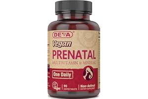 DEVA Vegan Prenatal Multivitamin and Mineral Supplement - Once-Per-Day Formula - Vitamins A, C, D, E, K, B Complex, with Folate & Chelated Iron - 90 Coated Tablets, 1-Pack
