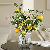Laelfe Artificial Lemons Branches, 8 Head Faux Lemons with Stem Fake Lemon Themed for Kitchen Decoration Party Farmhouse Decor (Yellow)