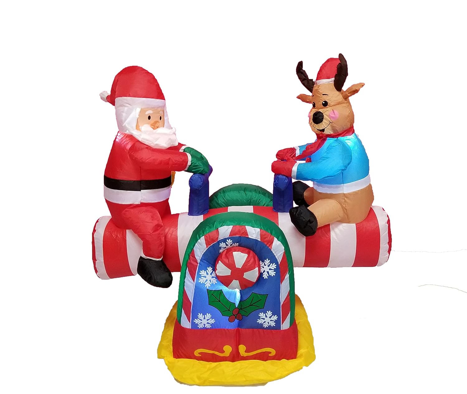 4 Foot Animated Christmas Inflatable Santa Claus and Reindeer on Teeter Totter Outdoor Yard Decoration