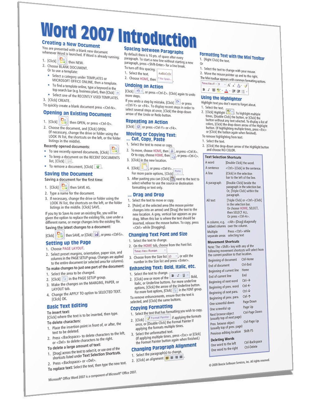 Microsoft Word 2007 Introduction Quick Reference Guide (Cheat Sheet of  Instructions, Tips & Shortcuts - Laminated Card): Beezix Inc:  9781934433553: ...