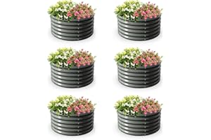 A ANLEOLIFE 6-Packs 4ft x 18” Tall Round Galvanized Raised Garden Beds Outdoor for Planting Vegetables Flowers Herb, Quartz Grey