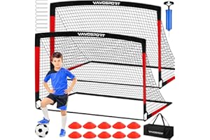 VAVOSPORT Kids Soccer Goals for Backyard Set, 2 of 4x3 / 6x4 ft Portable Soccer Goal Nets, Pop Up Mini Toddler Soccer Net Training Equipment & Ball, Cones for Ages 3-14, Outdoor Games Gifts for Youth