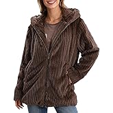 Amazhiyu Women's Faux Fur Jacket Winter Long Sleeve Hooded Zip Up Coat Outerwear