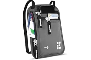 ZERO GRID Neck Wallet for Travel & Passport Holder with RFID Blocking - Slim & Easy to Conceal Nylon Travel Pouch for men & women - Holds Phone, Cash, Cards, Keys - Sweat & Water Resistant - Large - Light Grey