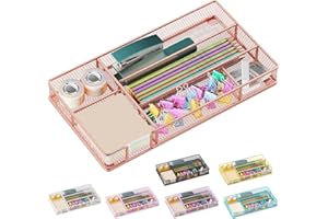 Becomrock Desk Drawer Organizer Tray, Mesh Desk Organizer, Office Drawer Organizer, Desk Accessories & Workspace Organizers, Suitable for Tools, Pencils, Office Supplies Storage (Rose Gold)