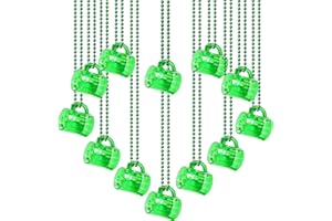 LENOAPHYS 12 PCS Big Size St Patricks Day Necklace Shot Glass Hanging Necklace Bulk St Patricks Day Accessories for Women Green Beads St Pattys Accessories Decorations Party Favor for Saint Patricks Day