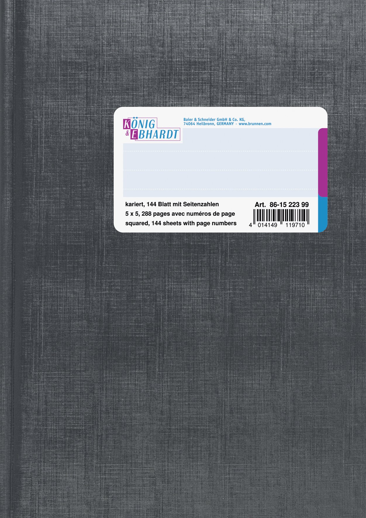 König and Ebhardt König & Ebhardt 861522399 Business Book (A5, Squared, 80 g/m², 144 Sheets, Thread Binding with Page Numbers)
