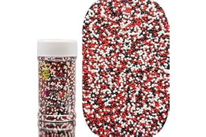 SE Si&Moos Red and Black Sprinkles Black White and Red Nonpareils Edible Pearls for Cake Decorating Small Pearl Sprinkles Halloween Cake Decorations Christmas Cookie Decorations Mini Nonpareils Sprinkles for Decorating Cake,Ice Cream,Donuts and Lollipops 3.5 OZ