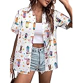 QLIPIN Western Button Up Shirts Women: Retro Cowgirl Shirt Rodeo Tops Hawaiian Summer Vacation Short Sleeve Top Blouses