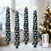 Christmas Decorations Indoor, Christmas Decor-Christmas Tree Taper Flameless Candles Battery Operated with Remote Timer, Xmas Candlestick Home Table Mantel Room Decor, 4 Pack(Green&White) Large, 11.4"