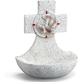 Bucherry Holy Water Font Resin Cross 5 Inch Baptism Home Decor | Catholic Decor with Dove Relief, Baptism Gift for Ceremonies, Wall Mount Holy Water Container for Home Chapel Decoration