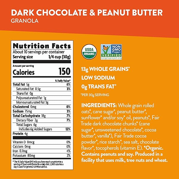LOVE CRUNCH ORGANIC DARK CHOCOLATE & PEANUT BUTTER GRANOLA, 11.5 OZ (PACK OF 1), NON-GMO, FAIR TRADE, BY NATURE’S PATH