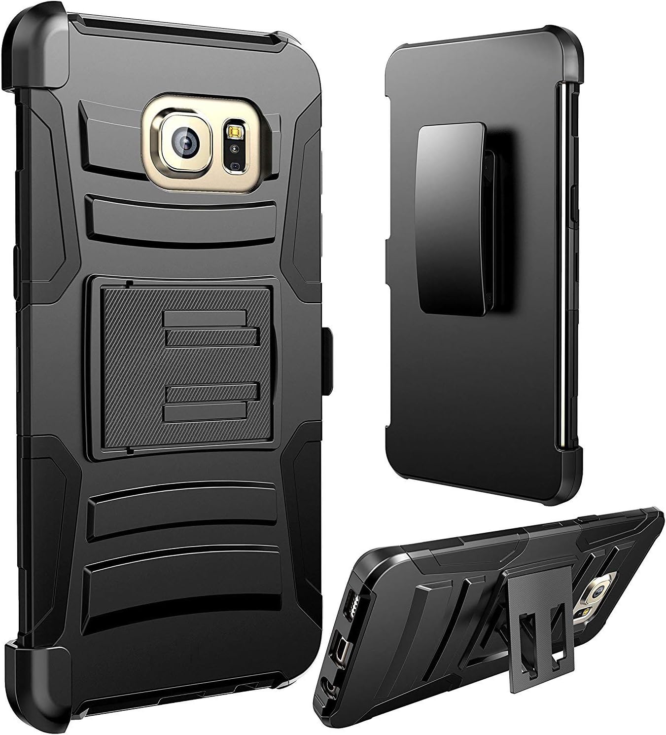 Galaxy S7 Edge Case, E LV Belt Swivel Clip / Kickstand - Dual Layer Armor Holster Defender Full Body Protective Case Cover for Samsung Galaxy S7 Edge - [BLACK]