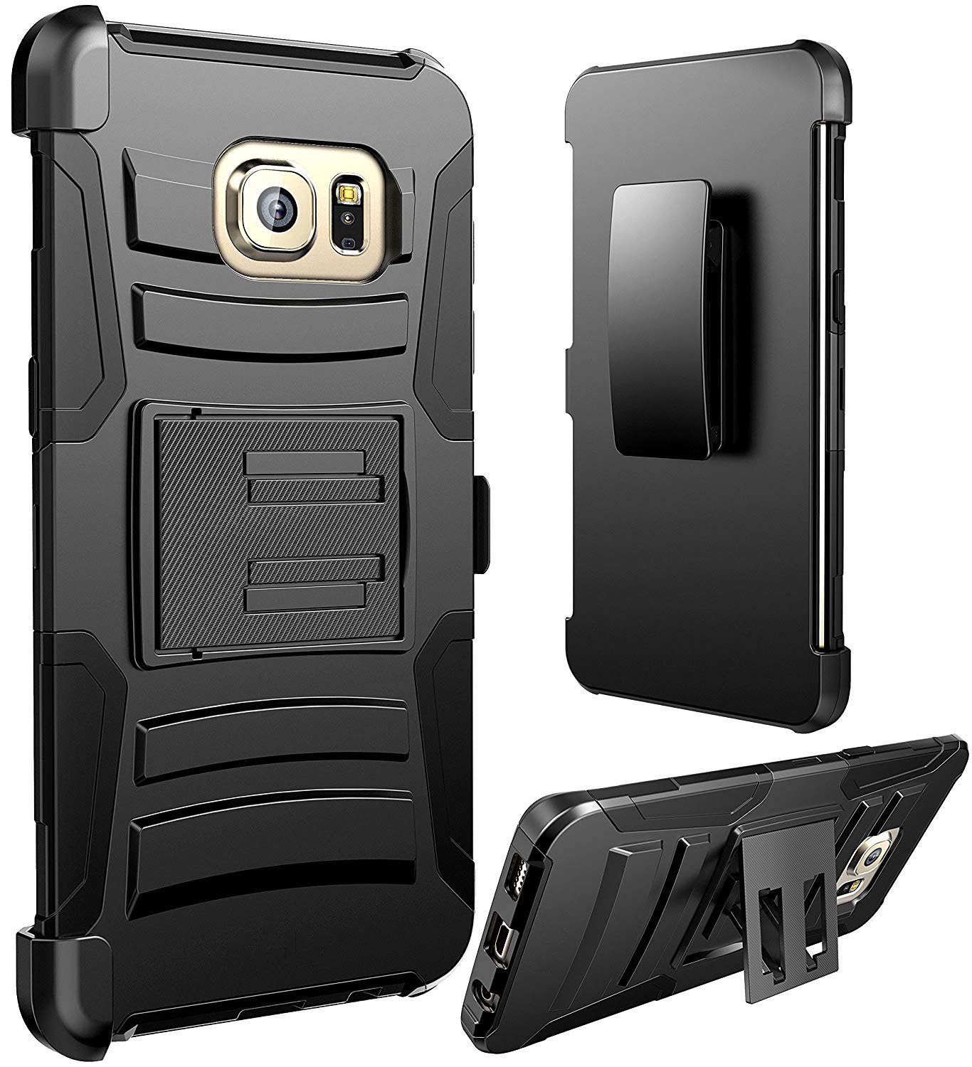 Galaxy S7 Edge Case, E LV Belt Swivel Clip / Kickstand - Dual Layer Armor Holster Defender Full Body Protective Case Cover for Samsung Galaxy S7 Edge - [BLACK]