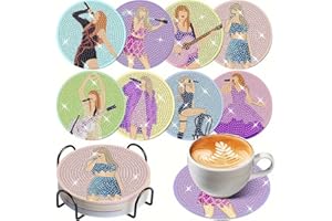 YOBEYI 8PCS Singer Diamond Painting Coasters, Diamond Art Kits for Adults, Diamond Dot Art Coasters with Holder for Home Party Decor Supplies (8 PCS-C)