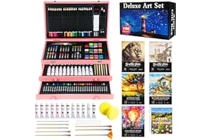 HEYMYLUV 196 Piece Art Kit, Deluxe Art Supplies Painting Art Set with 5 Drawing Pad, Canvases, Acrylic Paint, Oil Pastels, Crayons, Colored Pencils in Wooden Art Box, Gifts for Kids Girls Boys Adults Beginners