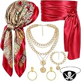 WinPion 6 PCS Pirate Costume Accessories Women Men,Easy Halloween Costume | Pirate Costume for Adult Women Men,with Bandana,Waist,Necklace,Bracelet,Earring and Eye Patch for Halloween Cosplay Dress Up