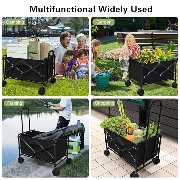 HEAVY-DUTY 2-TIER FOLDING SHOPPING CART WITH WHEELS – DOUBLE-LAYER WATERPROOF GROCERY & UTILITY WAGON, PORTABLE DESIGN FOR LAUNDRY, STORAGE AND TRANSPORT, 150LB CAPACITY (XX-LARGE)