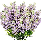 Carfoeny 6 Bundles Artificial Lilacs Flowers Fake Silk Flower Faux Plastic Plant Floral Arrangement for Home Indoor Outdoor Garden Window Box Porch Pots Patio Planters Table Vase Decor(Purple)