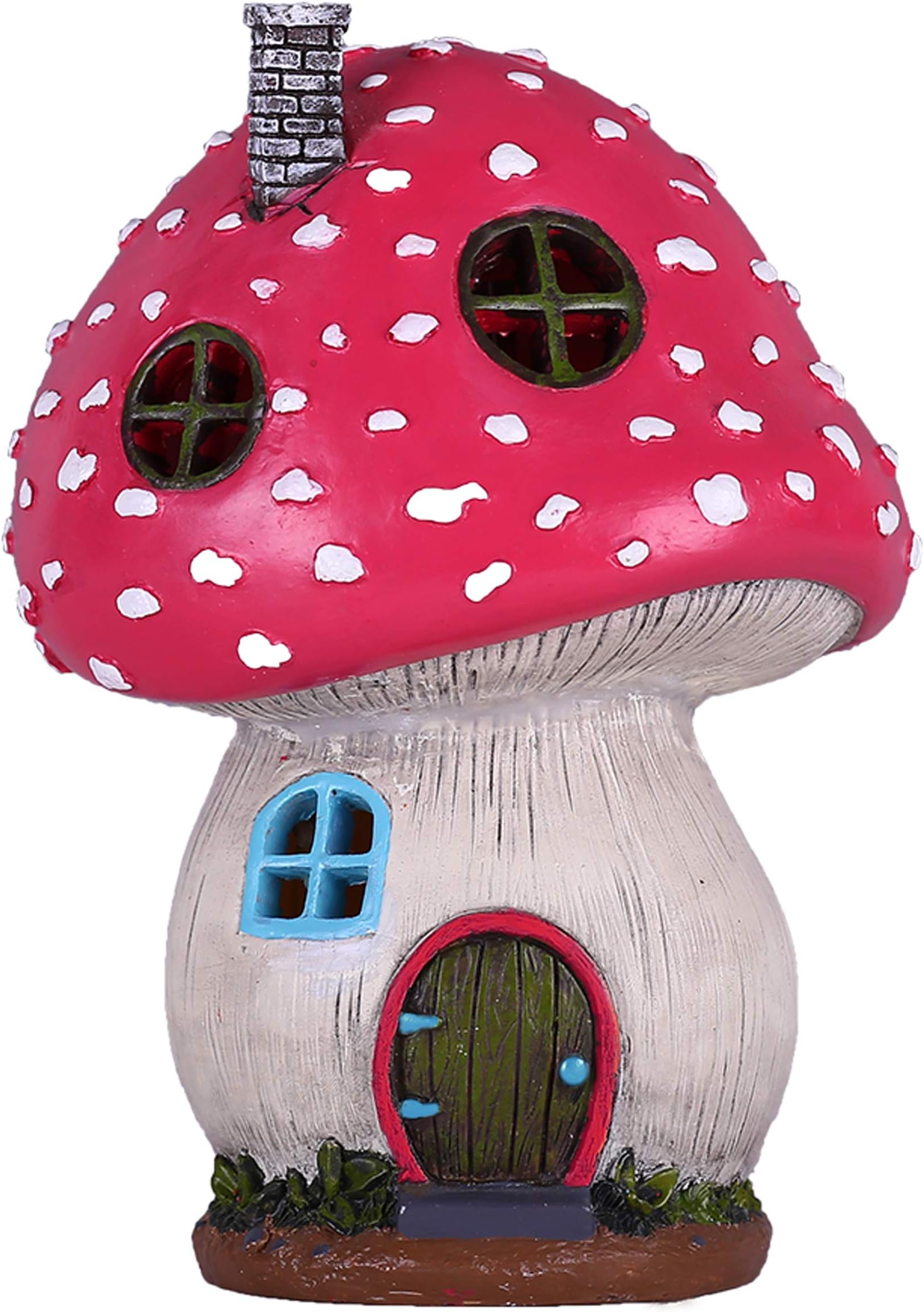 TERESA'S COLLECTIONS Mushroom Garden Statues Pink Fairy House Solar Light for Home and Outdoor Decor,Resin Garden Miniature Yard Art for Patio Deck Porch Decorations, 7.5 inch
