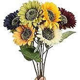 WISTART Multicolor Artificial Sunflower Flowers Long Stem Large Silk Sunflowers Bridal Wedding Bouquet 6pcs Fake Yellow Flower Arrangements for Outdoor