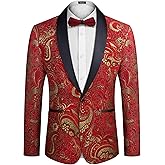 COOFANDY Men's Floral Tuxedo Jacket Luxury Embroidered Wedding Blazer Dress Suit for Party Dinner