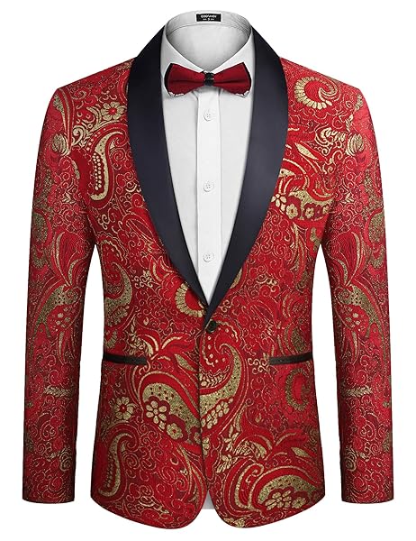 COOFANDY MEN’S FLORAL TUXEDO JACKET LUXURY EMBROIDERED WEDDING BLAZER DRESS SUIT FOR PARTY DINNER