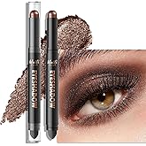 Wugbc Dual-Ended Cocoa Shimmer Eyeshadow Stick - Long-Lasting Cream Eye Shadow Stick Crease-Proof Eyeshadow Pencil, Easily Blendable Multi-Use Smoky Eye Highlighter Makeup with Built-in Smudger, 15