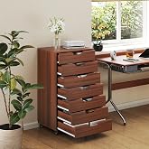 LOKO 7-Drawer File Cabinet with 4 Universal Casters (Walnut) | Versatile Mobile Office Lateral File Cabinet | Lockable Wheels | For Home, Office, Study | 16 x 19.5 x 25.5 Inches