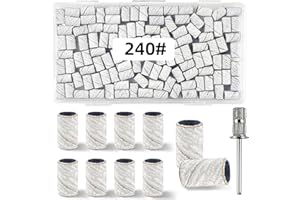 TKYZMS 100 Pcs (240 Grit White)Sanding Bands Nail Drill Bit with 0.31in diameter,Nail Drill Bits Extreme Fine Grit Sanding Band,Sanding Belt Upgrade Mandrel Bits,Professional Nail Drill Bit for Acrylic Nails