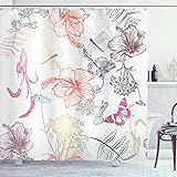 Ambesonne Dragonfly Shower Curtain, Floral Design