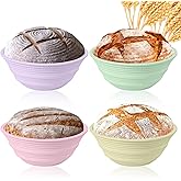 Ycgcp 4Pcs Silicone Banneton Bread Proofing Baskets, 9" Collapsible Sourdough Bread Baking Supplies Non-Stick Round Dough Proofing Bowl Containers Oven Safe for Various Tastes Bread Making-BPA Free