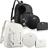 Paterr 6 Pcs Mini PU Leather Backpack Purse Set Valentines Women Gifts Fashion Mini Pompom Backpack Cross Body Wallet(Black, White)