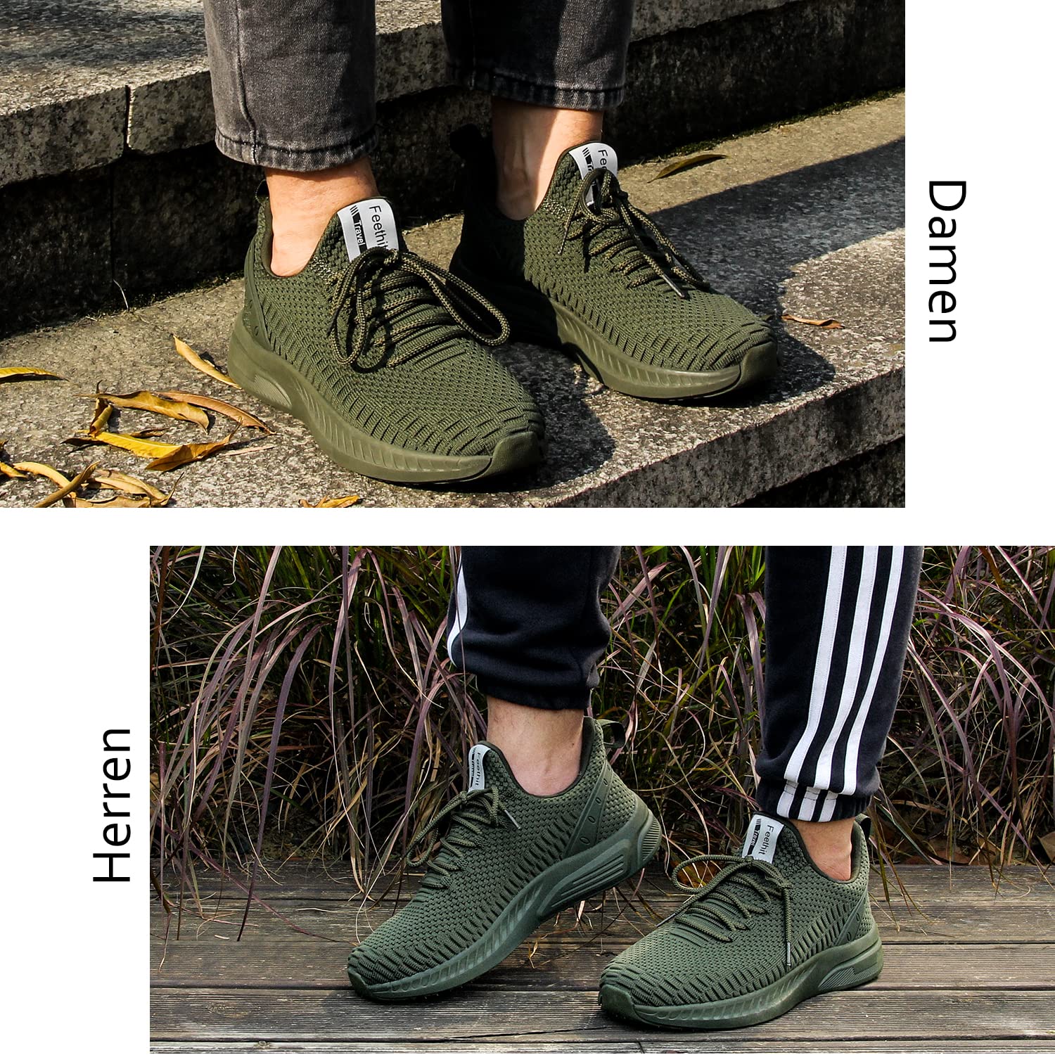 Feethit Sneaker Herren Laufschuhe für Gehen,Joggen,Laufen,Sport Armeegrün 44 6