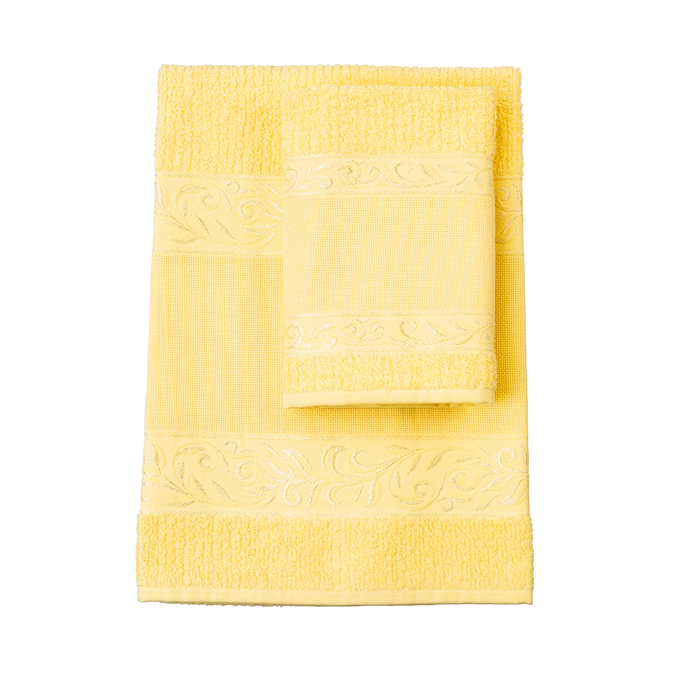FILET - Guest Towel Set with Aida Insert for Embroidery, Made of 100% Cotton Terry Towelling, Soft and Absorbent, Gentle on The Skin, 100% Made in Italy, Solid Colour, Yellow