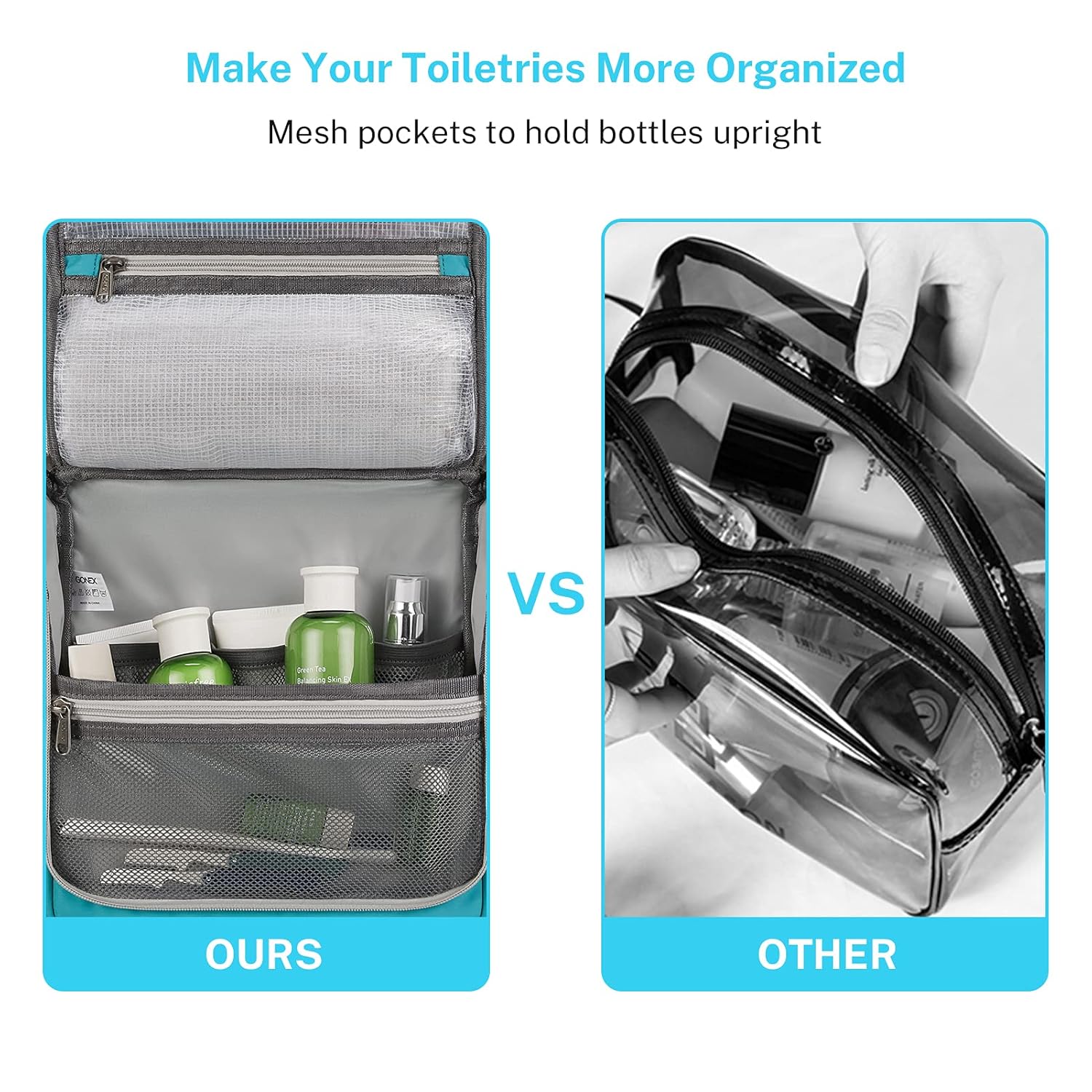 Gonex Hanging Toiletry Bag, Travel Organizer Bag for Makeup and Toiletries, Men and Women Blue : Beauty