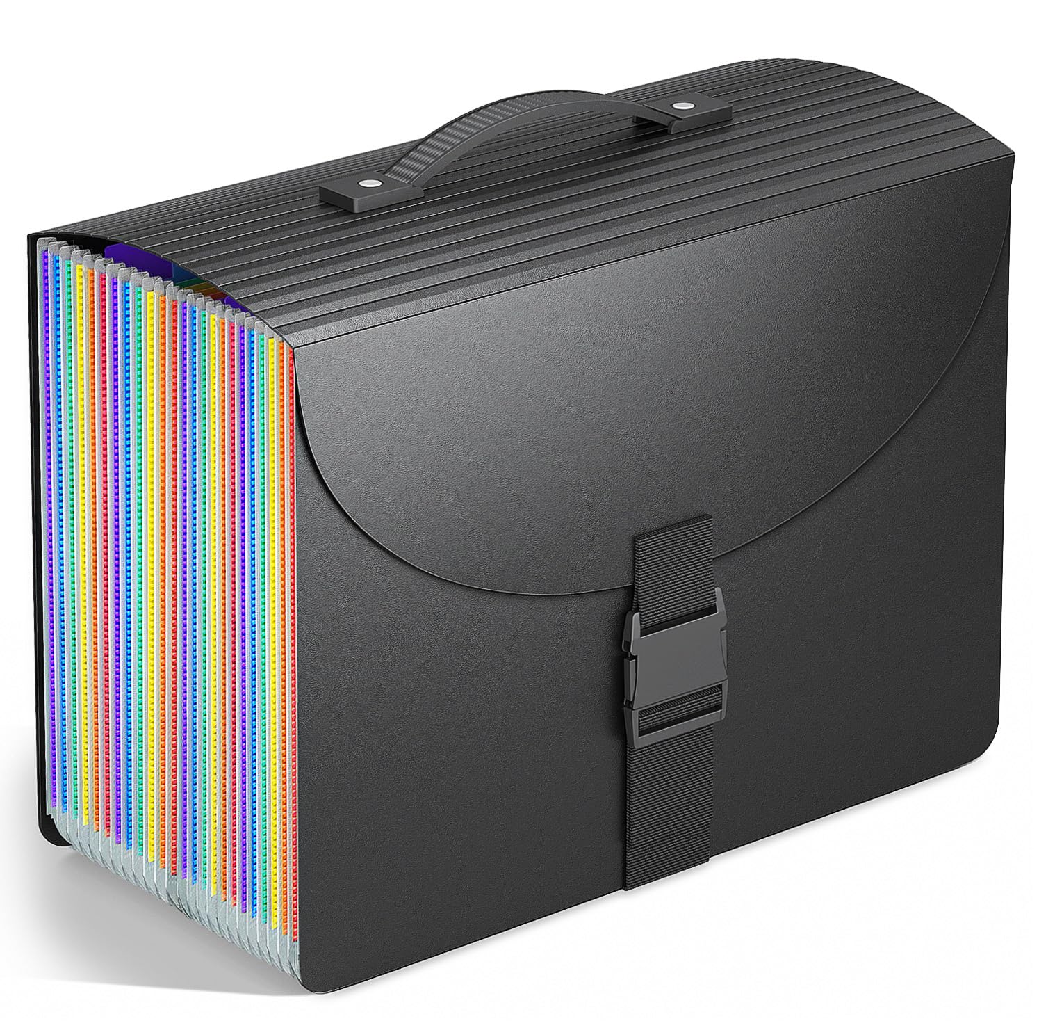 Vanulee 25 Pockets File Organiser Box File Folder,Document Organiser Concertina File Expanding Folders for A4 Paperwork,Paper Bills Receipt Plastic File Box Filing Cabinet,Sturdy Handle,2X Tabs,Matte