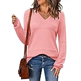 Zeagoo Womens 2026 Fall Sweaters Casual Long Sleeve Ribbed Knit Pullover V Neck Lightweight Crochet Pullover Sweater Top