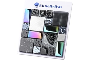 Blujellyfish Home Decor Remodeling Glass Metal Tile Black Silver Iridescent Colors Backsplash Kitchen Wall Accent Tiles Wavy Design Bathroom Shower Border Art Mosaic TSTMGB026 (1 Sample 6x6 Inches)