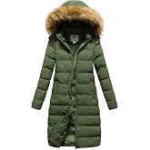 CREATMO US Women's Long Winter Faux Fur Coat Puffer Warm Jacket with Detachable Hood